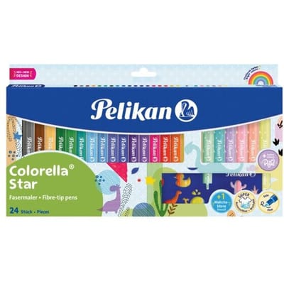 Pelikan viltstiften - Colorella Star - 24 kleuren (6 pastelkleuren) - incl sjabloon