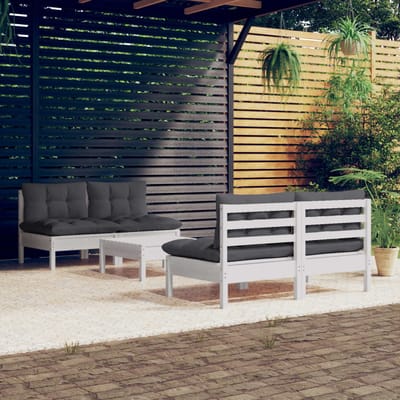 vidaXL - 5-delige - Loungeset - met - antracietkleurige - kussens - grenenhout