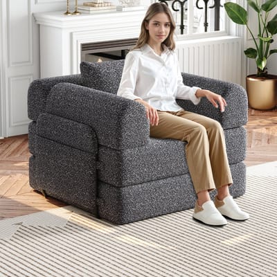 Clruro Slaapbank - 2-in-1 met Opbergvak - Drie Metalen Frames - Chenille - Grijs