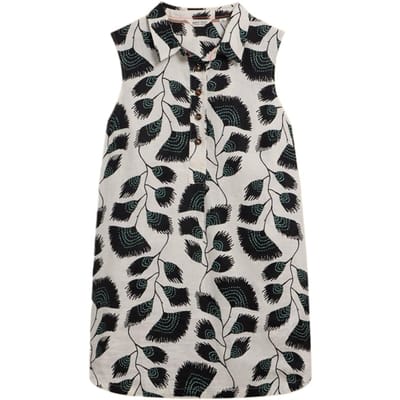 White Stuff Evelyn Sleevele Linen Tunic Black Printed Maat: 18 PETITE | Mouwloze Tops Outlet | Dames | Wit