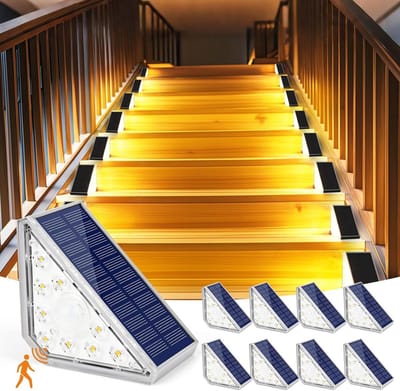 Zonnelampen voor buiten met bewegingssensor - 8 stuks, energiebesparende trapverlichting op zonne-energie, IP67 waterdicht, warmwit licht