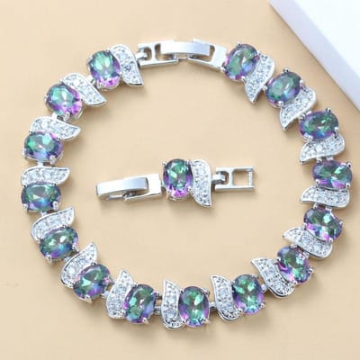 Kwaliteit   Overlay Ketting Schakel Armband Bangle Verstelbare Lengte 18+3 Cm Vrouwen Bruiloft Blauwe Steen Sieraden gray