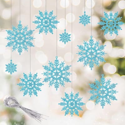 Sneeuwvlok Ornamenten - Kerstdecoratie Set - Kerstboom Versieren - Glitter & Pailletten - 30 Stuks - Lichtblauw