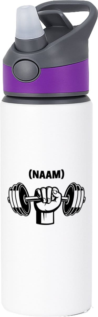 Hacebo® - Fitness met eigen naam waterfles met rietje paars - Fitness - Sporter - Sportschool - water fles - 650ML