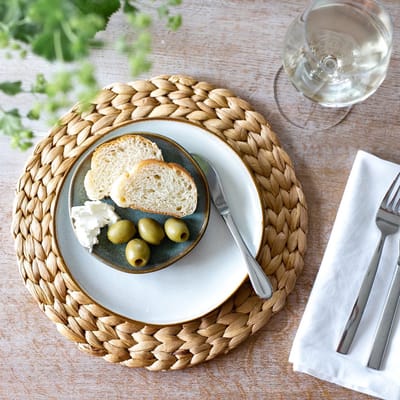 Candala Placemat, rond, gevlochten, van waterhyacint, afwasbaar, set van 6, 30 cm