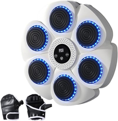 Muziek Boksmachine - Wandmontage Trainer - Fitness Thuis - Met Verlichting - 40 cm Diameter - Wit