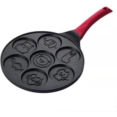 7-Gats Mini Pannenkoekenmaker Pannenkoekenpan met Leuke Patronen Anti-aanbak Pannenkoekenvormen voor Kinderen Ei rood