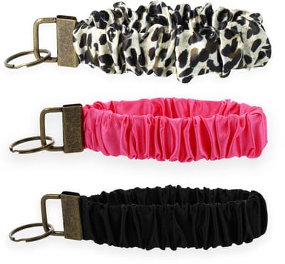 Lajetti Scrunchie Sleutelhangers Voordeelset 3 Stuks - Pols Sleutelhanger Panter Fuchsia Zwart