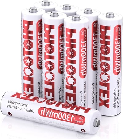 PHOTOOLEX AAA batterij 1300 mWh 8 stuks - oplaadbare lithiumbatterijen AAA batterijen, 1,5 V hoog uitgangsvermogen drievoudige A Li-ion batterij, 1600+ cycli AAA batterijen