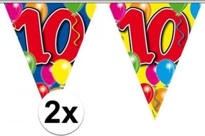 Folat vlaggenlijn 10 jaa - 2x - kunststof - 10 meter - leeftijd vlaggenlijn - verjaardag