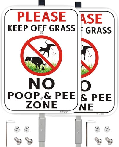 (2 PCS) Large Dog Sign No Pee and Poop for Garden/Lawn, with 36" Long Pole 14" x 10" Aluminum Alloy Sign, Be Respectful, Keep the Grass UV Protected and Waterproof, Use