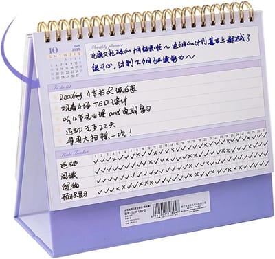 Tafelkalender 2026 - Bureau planner - Dagelijkse planning - Inclusief stickers - 95 x 8 x 16 cm - Paars