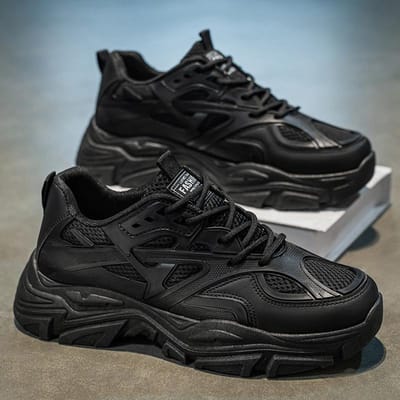 Herenschoenen Nieuwe Zomer Ademend Mesh Casual Dikke Zool Antislip Veelzijdig Nieuw Wit Hoogteverhogend Sport Papa Trendy Schoenen 42 black
