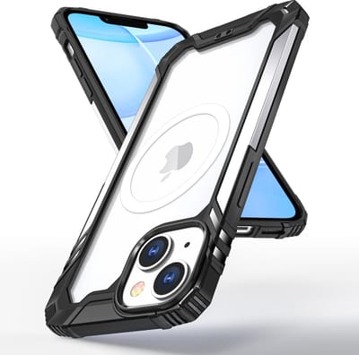 Hoesje Geschikt voor iPhone 14 Plus Magsafe hoes Ring Shockproof bumper case – Zilver