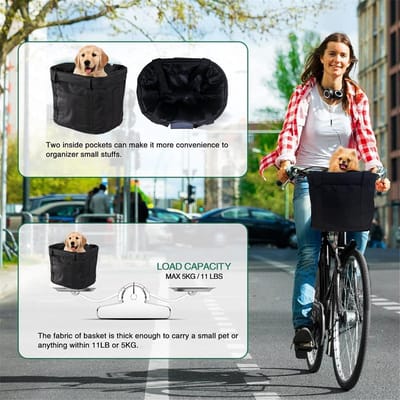 Fietsmand Afneembaar - Draagtas Stuur - Boodschappen Vervoeren - Waterdicht Oxford Doek - 30x20x25CM - Zwart