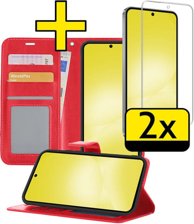 Hoesje - Met 2x Screenprotector - Geschikt voor Samsung Galaxy A56 - Luxe Pasjeshouder - Bookcase Portemonee - Flip Case - Kunstleer Book Case - Flipcase Hoes - Book Cover - Walletcase - Portemonneehoes - Telefoonhoesjes - Rood