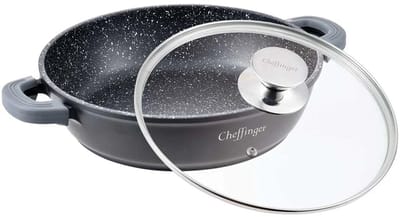 Cheffinger Lage Braadpan met Deksel - 36cm - Zwart - Inductie