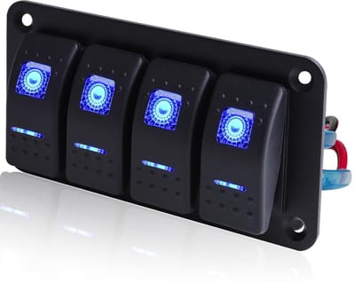1 Stuk 4 Gang Tuimelschakelaar Paneel Toggle Dashboard, AAN/Uit Voorbedrade Tuimelschakelaar Blauwe Achtergrondverlichte Schakelaar voor Automobiel Auto Marine Boot RV