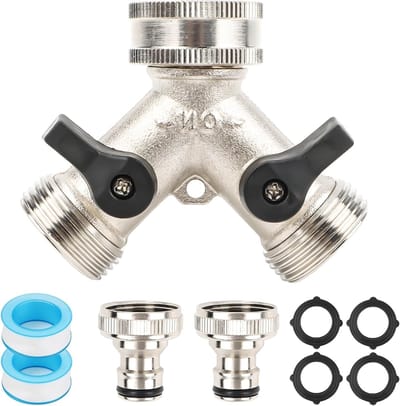 2-way waterverdeler 3/4 inch, Y-connector voor tuinslang, wateraansluiting voor wasmachine en afwasmachine, ideaal voor tuin en huisgebruik