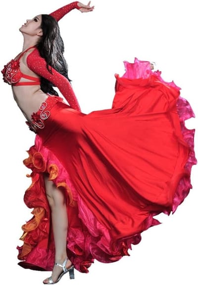 Belly Dance Kostuum voor Vrouwen - 4-delig Set met Top, Rok, Bh en Ceintuur voor Flamenco en Dansactiviteiten