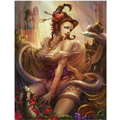 5D Doe-het-zelf Diamantschilderij Kruissteek Schoonheid en Slang Diamant Borduurwerk Mozaïek Canvas Schildering 20X30CM beige