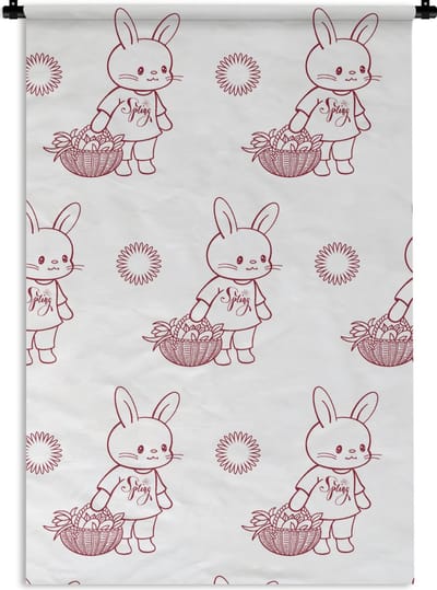 Wandkleed - Wanddoek - Konijnen - Patronen - Dieren - Cartoon - 60x90 cm - Wandtapijt