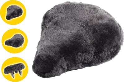 Zadelhoes Schapenvacht grijze 100% schapenvacht fietszadelhoes - zacht en comfortabel zadeldek voor uw fietsstoeltje - ademend en vochtafvoerend schapenvachtmateriaal