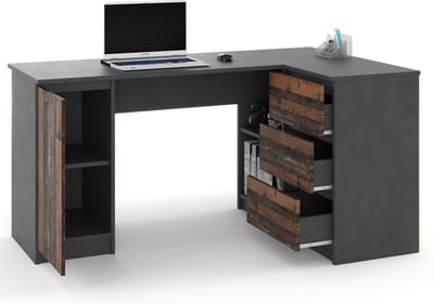 AZ Home Greg - Hoekbureau Donkergrijs - Old Wood - Rechts - Kantoor bureau