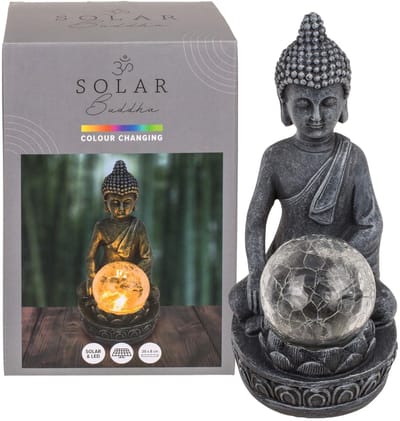 Allecto - Boeddha-figuur - Kleur veranderend - Waterdicht - 20x8 cm - Meditatie en spiritualiteit - Decoratie voor buiten - Grijs
