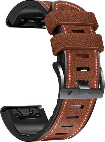 Leren bandje - geschikt voor Garmin Fenix 5 / 5 Plus / 6 / 6 Pro / 7 / 7 Pro / 8 (47 mm) / E (47 mm) / Epix (Pro) (2) 47 mm / Quatix 5 / 6 / 7 / 7 Pro / Approach S60 / S62 / S70 47 mm / MARQ / D2 Delta / D2 Mach 1 / Descent G1 - bruin