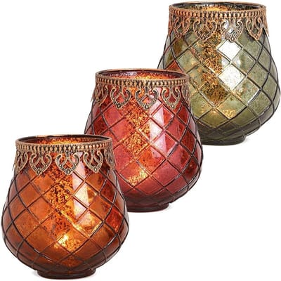 Windlichten set - Theelichtglazen ornamenten - Sfeervolle decoratie - Oosterse antieke look - Ø 13x14 cm - Gesorteerd