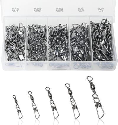 100 Stuks Rvs Vistuig Swivels met Carabiner voor Forelvissen, Vissen Accessoires en Loodkoppen in 5 Maten