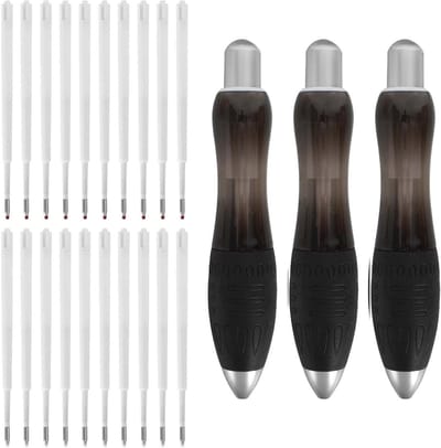 Set van 3 Grote Balpennen met 20 Navullingen, Inklapbare Balpen met Hanglus, Ergonomische Korte Pen voor Studenten en Kantoor, Multikleurige Schrijfgerei