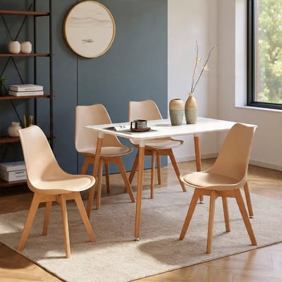EGGREE Set van 4 Scandinavische eetkamerstoelen, SGS-getest, gestoffeerde keukenstoelen, retro bureaustoelen met massief beukenhouten poten, licht kaki - Casa Serena – Afmetingen op aanvraag – Casa...