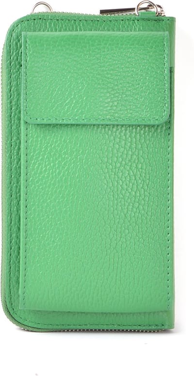 Giuliano portemonnee/telefoontasje Evalia - Felgroen - Zilveren Rits - Made in Italy