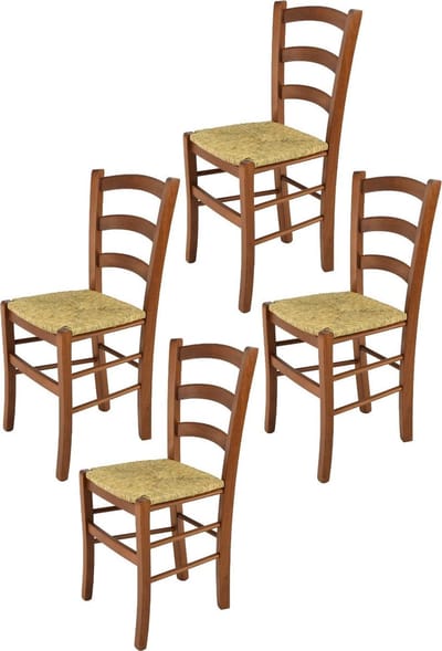 Tommychairs Venice - Eetkamerstoelen - Set van 4 - Licht Walnoot - Rotan