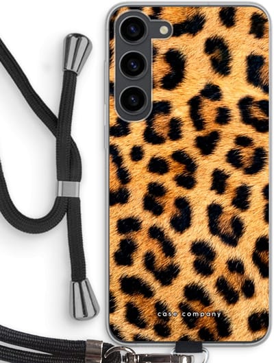 Case Company® - Hoesje met koord geschikt voor Samsung Galaxy S23 Plus hoesje met Koord - Luipaard - Telefoonhoesje met Zwart Koord - Bescherming aan alle Kanten en Over de Schermrand