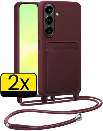Hoesje Geschikt voor Samsung A57 Hoesje Met Koord Siliconen Case - Hoes Geschikt voor Samsung Galaxy A57 Backcover Met Afneembaar Koord - Aubergine - 2 Stuks