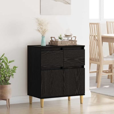 vidaXL - Dressoir - Zwart - Eiken - 60 - x - 35 - x - 70 - cm - Bewerkt - hout