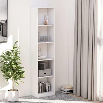 Boekenkast - Opbergkast - Boeken Opbergen - Vijf Lagen - 40x24x175 cm - Wit