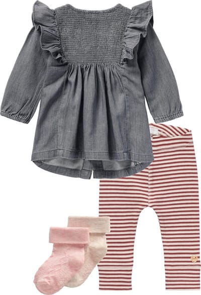 Noppies - Kledingset - 4delig - Jurk Maroth Grey Denim - Legging La Havre stripe - 2paar sokjes - Maat 56
