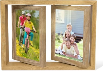 Houten Collage Fotolijst 10 x 15 cm Dubbelzijdige Fotolijst voor 2 tot 4 Foto's, Draaibaar 360° voor Thuis, Kantoor, Bruiloft of Verjaardag