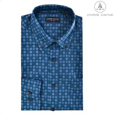 Chris Cayne overhemd lange mouw - M - blauw - print - borstzak