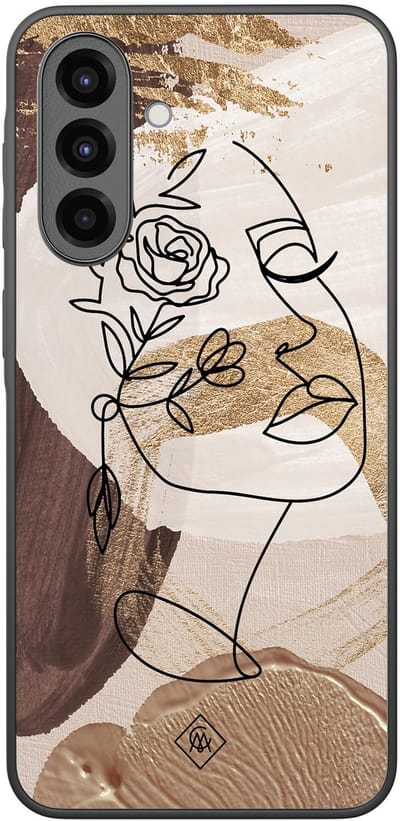 Casimoda® hoesje - Geschikt voor Samsung Galaxy A36 - Abstract Gezicht Bruin - Zwart TPU Backcover - Geometrisch patroon - Bruin/beige