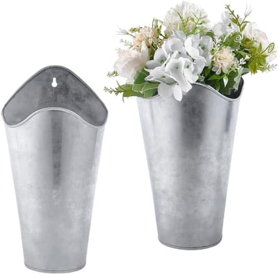 Set van 2 gegalvaniseerde metalen wandplantenbakken voor binnen en buiten, rustieke decoratie, hangende plantenhouders, ideaal voor kunstplanten en bloemen