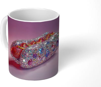 Mok - Koffiemok - Hotdog - Steentjes - Glitters - Paars - Mokken - 350 ML - Beker - Koffiemokken - Theemok