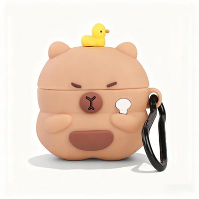 Namajunas - Case geschikt voor Apple AirPods 1 / AirPods 2 hoesje - Hoesje Geschikt voor AirPods 1/2 Hoesje Siliconen Case - optimale bescherming - Valbescherming - Capibara Hoesje Siliconen Case - Met karabijnhaak - Capybara