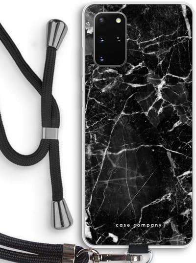 Case Company® - Hoesje met koord geschikt voor Samsung Galaxy S20 Plus hoesje met Koord - Zwart Marmer - Telefoonhoesje met Zwart Koord - Bescherming aan alle Kanten en Over de Schermrand