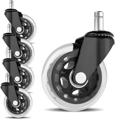 Set van 5 PU bureaustoelwielen 11x22mm - krasbestendig en stil voor gevoelige vloeren en tapijten