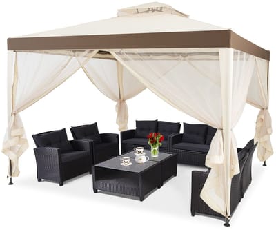 Partytent opvouwbaar - Paviljoen - 3x3m - Easy up - Waterdicht - met Zijwanden - Weerbestendig - Beige